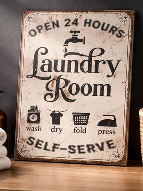 Vintage Laundry Room Wall Sign - Cream and Black